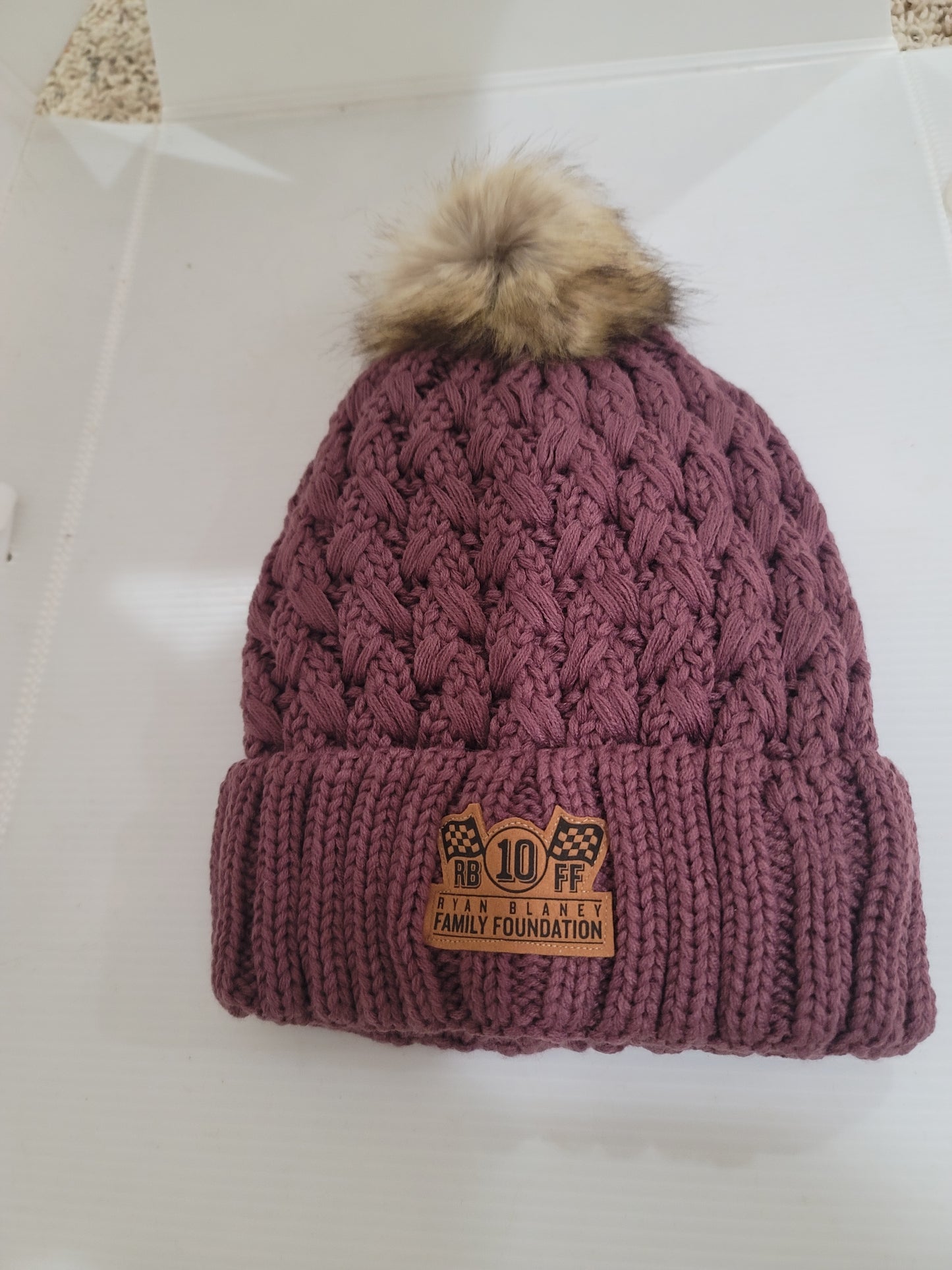 Pom Beanie w/ Suede Patch