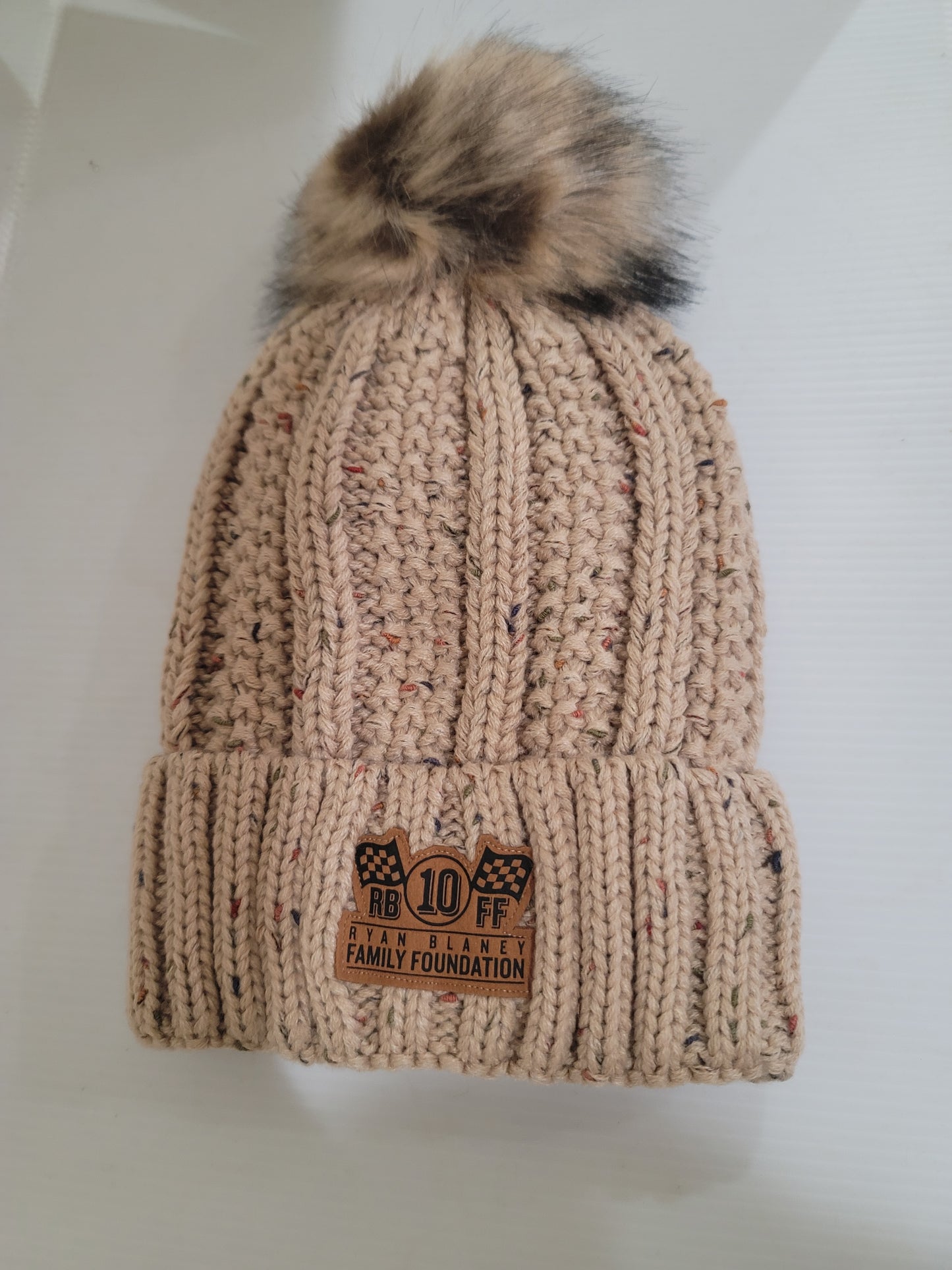 Pom Beanie w/ Suede Patch