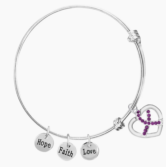Purple Ribbon Crystal Heart Charm Retractable Bracelet