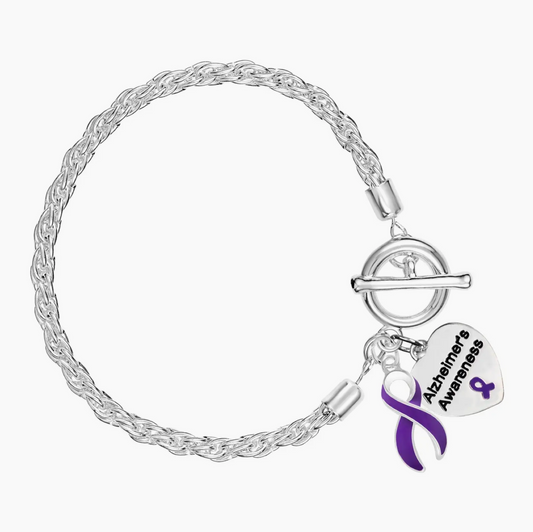 Alzheimer's Awareness Purple Ribbon Metal Rope Bracelet